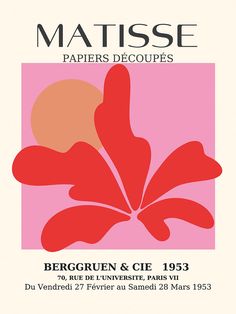 an advertisement for matissee papers decoupes, featuring red leaves on a pink background