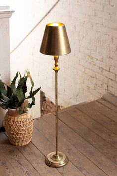 Antique Gold Table Lamp With Metal Shade by Kalalou | Modishstore | Table Lamps Reading Chairs, Wrought Iron Floor Lamps, Antique Floor Lamps, Antique Table Lamps, Gold Floor, Elegant Table Lamp, Iron Floor Lamp, Gold Floor Lamp, Gold Lamp