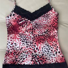 Cache Animal Print Lace Spaghetti Strap Camisole S Red Tank Top With Spaghetti Straps And Built-in Bra, Red Stretch Camisole For Spring, Fitted Leopard Print Camisole With Spaghetti Straps, Fitted Leopard Print Camisole, Fitted Leopard Print Camisole For Summer, Red Fitted Casual Camisole, Fitted Red V-neck Camisole, Red Cami Tank Top With Adjustable Straps, Red Summer Camisole With Built-in Bra