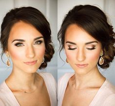 #MakeupMonday Now that 2017 is here, champagne isn’t just for toasting Dramatic eyes and flawless airbrush makeup are essential--finish it… Hairstyle Bridesmaid, Gorgeous Wedding Makeup, Side Bun, Makeup Tip, Bridesmaid Hair Makeup