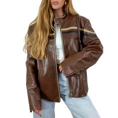 🕰️ Step into the timeless allure of our "Retro Reverie" Matinee Brown Striped 90s Unisex Leather Jacket, a vintage-inspired women's coat that encapsulates the essence of classic style with a contemporary twist. Key Features: - Retro Chic Design: 🌟 This jacket boasts a matinee brown striped pattern that is reminiscent of the iconic 90s fashion, offering a perfect blend of nostalgia and modern appeal. - Unisex Versatility: 👫 Designed for all, this unisex leather jacket transcends gender norms,