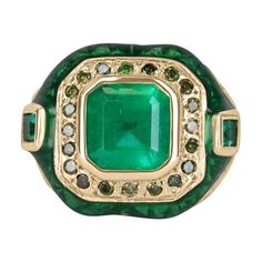 Luxury Green Emerald Ring With Single Cut Diamonds, Luxury Green Rings With Single Cut Diamonds, Green 14k Gold Jewelry With Single Cut Diamonds, Luxury Green Emerald Ring With Bezel Setting, Luxury Multi-stone Emerald Ring For May Birthstone, Luxury Green Octagon Rings, Luxury Green Emerald Ring With Polished Finish, Heirloom Style Green Emerald Ring With Polished Finish, Heirloom Style Polished Emerald Ring