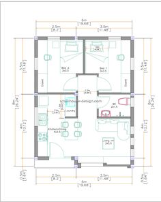 the floor plan for a small house with two bedroom and an attached living room area