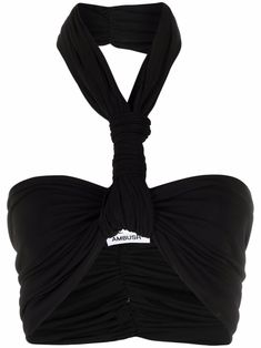 black twist detailing halterneck ruched detailing cropped gathered detailing stretch-design Twist Top, Bralette Tops, Black Sleeveless, Black Crop Tops, Cropped Top, Halter Neck, Neck Designs, Designing Women, Black Women