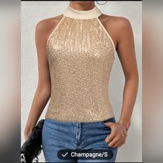 Size Small Champagne Colored Sequence Top. Never Worn. Sequence Top, Champagne Color, Tunics, Champagne, Tunic Tops, Womens Tops, Cream, Women Shopping, Color