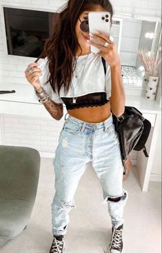 Tomboy Femme, Komplette Outfits, Edgy Outfits, Looks Style, Mode Inspiration, Looks Vintage, Grunge Outfits, Outfits Casuales