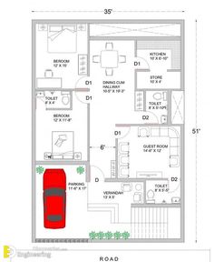 the floor plan for a three bedroom apartment with an attached garage and living room area