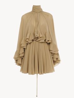 Chloé Mini Cape Dress In Silk Georgette | Chloé US Dress Outer, Silk Dress Short, Chloe Dress, Cape Dress, Harper's Bazaar, Casual Style Outfits, Elegant Fashion, Gorgeous Dresses, Modest Fashion