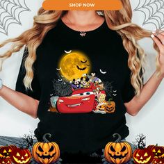 Disney Mickey & Friends Lightning McQueen Car Halloween Shirt, Cars Land Halloween Shirt, Happy Hallo-Wheel Shirt, Disney Spooky Vibes Shirt x PeckShirt.  spooky season shirt,  disney cars,  disney halloween,  Halloween Team,  trick or treat, disney group shirt,  disneyland shirt,  vintage disney shirt,  mickey not so scary,  halloween cars land,  Halloween shirt,  Mickey Halloween,  halloween party 2023 ... Disney Halloween Fan Merchandise T-shirt, Disney Halloween T-shirt For Fan Events, Disney Halloween Themed T-shirt, Themed T-shirt For Disney Halloween Events, Disney Halloween T-shirt With Character Print, Disney Halloween Character Print T-shirt, Disney Halloween T-shirt, Disney Halloween Short Sleeve Tops, Disney Crew Neck Top For Halloween