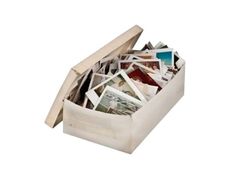 an open cardboard box filled with photos