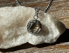 Mini Smoky Quartz and Pyrite Pendant Necklace/Dime Size/Silver or Gold Link or Satellite Chain/petite Silver Electroformed Round Pendant Necklace, Pyrite Pendant, Gold Link Chain, Gold Link, Small Pendant, Smoky Quartz, Link Chain, Pendant Necklaces, Lobster Clasp