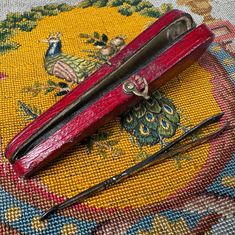 Rare 18th Century French Leather Case, Etui or Necessaire with Tweezers and Ear Wax Spoon