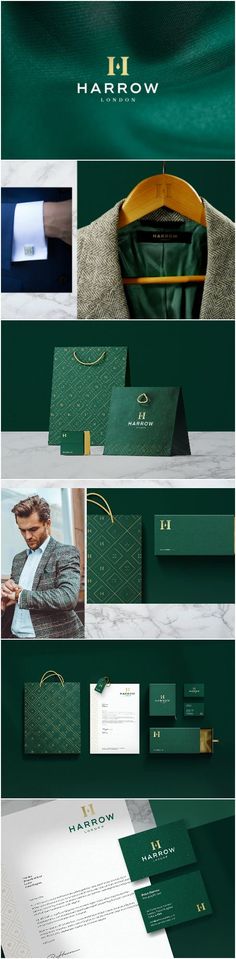 a green and white brochure with gold trimmings on the bottom half