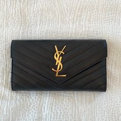 Saint Laurent Monogram Matelass Large Envelope Calfskin Continental Wallet. Black With Gold Ysl Logo. Gentle Use, No Markings On Leather. Comes With Original Box And Dust Bag. Large Envelope, Saint Laurent Bags, Ysl Logo, Saint Laurent Bag, Continental Wallet, Calf Skin, Original Box, Saint Laurent, Dust Bag