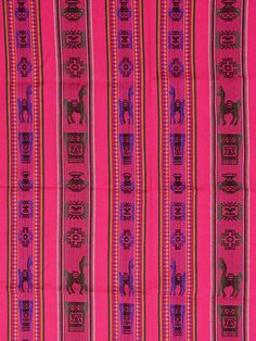 a pink and purple striped fabric with horses on the front, in different colors or designs