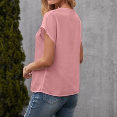 Casual Pullover Hollow Out Lace Stitching Short Sleeve V neck Shirt Top Women - Mint,L Casual Pink V-neck Top For Summer, Casual Solid V-neck Blouse, Casual Solid Color V-neck Top For Summer, Casual V-neck Plain Top, Casual Plain Blouse For Spring, Solid Color V-neck Workwear Top, V-neck Solid Color Top For Work, Casual V-neck Plain Blouse, V-neck Solid Color Workwear Top