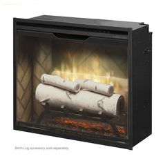 an electric fireplace with logs in it