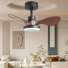 a modern ceiling fan in a living room