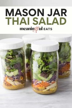 mason jar with salad in it and text overlay that reads mason jar thai salad