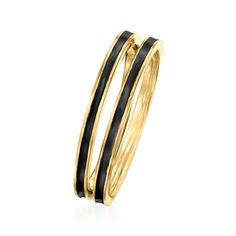 Ross-Simons - Black Enamel Jewelry Set: Two Rings in 18kt Gold Over Sterling. Size 8. Never underestimate the power of color when it comes to making the perfect ring stack! Just enough to add a hint of drama, this set features two 18kt yellow gold over sterling silver bands striped with shiny black enamel. 1/8" wide when worn together. Black enamel ring set. Jewel Design, Silver Bands, Two Rings, Ring Stack, Wide Rings, Wide Band Rings, Enamel Ring, Never Underestimate, Enamel Jewelry