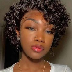 UNice Voluminous Fluffy Pixie Cut Short Curly Human Hair Wigs With Bangs Machine Made Real Hair Wigs Kort Pixie, Short Curly Pixie, Curly Pixie Haircuts, Pixie Wig, Curly Pixie Cuts, Short Human Hair Wigs, Corte Pixie, Short Curly Bob, Short Curly Wigs