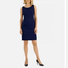 Nwot Le Suit Navy Textured Sheath Dress Fully Lined In 20w Shift Sheath Mini Dress For Workwear, Sheath Shift Mini Dress For Work, Blue Sheath Dress For Career, Suit Dresses, Suit Blue, Le Suit, Sheath Dress, Color Blue, Midi Dress