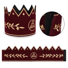 This Royal Arch Chapter Crown Cap is a stunning and prestigious piece of formal regalia, meticulously crafted with attention to detail. Adorned with the iconic Triple Tau symbol of the York Rite, along with golden braids and laurels, it symbolizes the core values of wisdom, knowledge, and the pursuit of truth. Ideal for ceremonial events and formal gatherings, this distinguished crown serves as a symbol of honor and distinction, representing the esteemed heritage and enduring legacy of the Royal Masonic Ritual, King's Crown, Crown Cap, Kings Crown, Core Values, 18th Century, Red Gold, Red Velvet, Crown