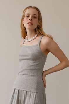 The Pointelle Square Neck Tank is crafted with 100% Organic Cotton, featuring a square neck and slim fit. Made in Los Angeles Gray Fitted Tank Top For Layering, Fitted Gray Tank Top For Layering, Spring Square Neck Camisole For Everyday, Spring Everyday Camisole With Square Neck, Spring Everyday Square Neck Camisole, Elegant Fitted Camisole For Everyday, Elegant Fitted Everyday Camisole, Elegant Square Neck Tops For Everyday, La Colors