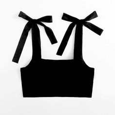 New With Tags Chic Black Bra-friendly Tops, Black Cotton Top With Tie Straps, Black Cotton Tops With Tie Straps, Black Tie Back Crop Top, Cotton Party Top With Tie Straps, Black Tops With Tie Straps For Beach, Black Tie Strap Tops For Beach, Black Cotton Bra Friendly Crop Top, Fitted Black Crop Top With Tie Back