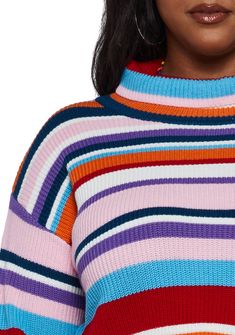 cuz you're ready for fall. This sweater has a knit construction, a striped design, a turtle neckline, and long sleeves. Horizontal Stripe Knit Tops For Fall, Knit Tops With Horizontal Stripes For Fall, Striped Long Sleeve Turtleneck For Winter, Casual Striped Turtleneck For Fall, Winter Striped Sweater With Ribbed Neckline, Trendy Striped Stretch Sweater, Striped Stretch Sweater For Fall, Spring Striped Sweater With Ribbed Collar, Multicolor Ribbed Collar Sweater For Fall