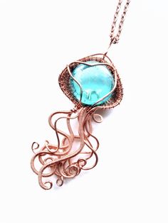 Gh Wire Jellyfish, Jellyfish Necklace, Jellyfish Pendant, Blue Jellyfish, Animal Jewelry, Jellyfish, Copper Wire, Baby Blue, Pendant Necklaces