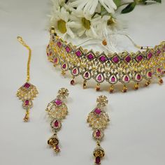 🏵Backed by Etsy purchase protection🔑💳 🏵This item is available, to purchase click BUY NOW 🛒 🏵Inspired by traditional Indian/pakistani craftsmanship and rich tribal heritage, our range of ethnic jewelry is crafted to perfection to capture every subtle nuance of south Asian/subcontinent culture.  🏵Occasion: will add luster when worn for wedding, engagement, anniversary, party or any special occasion. This perfect set will enhance your look wherever you go and give you a royal feel. 🏵Jewelry care: It is advisable to store jewelry in a zip lock pouch(air tight bag). Keep away from water, perfume and other strong chemicals and clean it with dry and soft cloth. 🏵Perfect gift: It stands out to be a masterpiece when it comes to gifting to your loved one on her special day. This beautiful j Diamond Choker, Fuchsia Color, American Diamond, Ethnic Jewelry, Jewelry Care, Jewelry Sets, Special Day, Special Occasion, Beautiful Jewelry