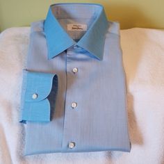 Fray For Neiman's Marcus 100% Cotton Italy Made Used In Very Good Condition. (Make Me An Offer) Blue Fitted Dress Shirt With Fold Down Collar, Fitted Blue Dress Shirt With Fold Down Collar, Blue Fitted Shirt With Spread Collar, Blue Formal Shirt With Fold Down Collar, Classic Fitted Blue Dress Shirt, Fitted Light Blue Top With Spread Collar, Formal Light Blue Top With Spread Collar, Light Blue Fitted Semi-formal Top, Semi-formal Light Blue Fitted Top