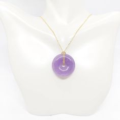 LAVENDER Jade Donut 25x25mm Pendant with 17.5-22 Inches Gold Plated Over 925 Sterling Silver Chain. Lucky Lavender Jade Donut Pendant for a Jade LOVER. Available on Etsy.com Store name AmazingbyAlexander. https://amazingbyalexander.etsy.com/listing/1719303482 -Product Info: - Donut Luck Stone: Lavender Jade. - Donut Luck Measures: 25mm x 25mm Purple Jade. - Metal: Gold Plated over 925 Sterling Silver. - Chain Length: 17.5-22 Inches. - Nice Gift Box Included. Lavender Jade, Donut Pendant, 925 Sterling Silver Chain, Diy Bracelet, Sterling Silver Chain, Diy Bracelets, Chain Lengths, Chain Length