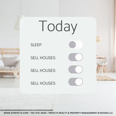 a white poster with the words today and four different types of houses in each word