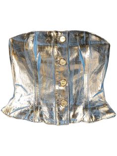 GANNI Foil Organic Cotton Strapless Top - Farfetch Denim Top Women, Denim Corset Top, Scandinavian Aesthetic, Denim Corset, Round Logo, Gold Branding, Bandeau Top, Cami Tanks, Denim Top