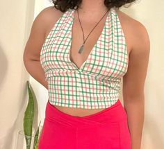 "adjustable & ties in the front n back // shown on 34c/ 28\" for reference wanna say it fits a b-d cup & 36\" bust max!" Green Triangle Halter Top With Built-in Bra, Green Halter Top With Built-in Bra For Summer, Green Sleeveless Halter Top With Tie Back, Green Halter Neck Top, Bra Friendly, Green Stretch Triangle Halter Top, Stretch Green Triangle Halter Top, Green Stretch Halter Top With Tie Back, Fitted Green Halter Neck Top, Green Triangle Top Bra Friendly