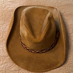 Henschel Hat Co. Outback Leather Hat. Size Large. New With Tags. I Do Think That The Braided Band Could Use Some Glue Towards The Back To Secure It Better. Smoke Free But Pet Friendly Home. Leather Brimmed Rodeo Hat, Brimmed Leather Hats For Rodeo, Leather Brimmed Hat For Rodeo, Leather Fedora Hats For Rodeo, Vintage Wide Brim Travel Hat, Leather Hats With Curved Brim In Country Style, Country Style Leather Hat With Curved Brim, Wide Brim Leather Hats For Country Events, Adjustable Leather Fedora