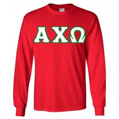 a red long - sleeved shirt with the word ajax in green and white letters