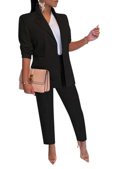 PRICES MAY VARY. Material: Polyester and Spandex.This pants suit is made of soft and skin-friendly fabric,has a good stretch,comfortable to wear,suitable for casual or formal activities Features: 2 piece blazer pants set,lapel collar,long sleeve open front blazer jacket,one single button,high waisted pencil pants,solid color,2 piece pants suit for womens,elegant women blazer pants set,women office suit set,blazer outfits for fall Style: Women pants suit,solid blazer pants set,elegant 2 piece bla Women’s Modern Business Attire, Women’s Business Professional, Fall Style Women, Blazer Shorts Outfit, Women Pants Suit, Blazer Pants Set, Office Suit, Office Casual Outfit, Formal Office