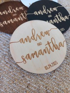 personalized wooden coasters with names and date on the front for guests to sign