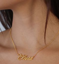 Script Font Name Plate Necklace With Rolo Chain.Designed in ItalyAvailable in 14K/18K Options Thickness: 0.8MMDimensions: 1.5" x 0.75" Custom Fonts Available Upon Request.Iced Out upon requestContact: sales@saintsgold.com Made to order. Allow 8-10 business days for production. Luxury Sterling Silver Name Necklace For Formal Occasions, Luxury Sterling Silver Name Necklace For Formal Events, Elegant Sterling Silver Custom Necklace, Tarnish Resistant, Elegant Sterling Silver Tarnish Resistant Custom Necklace, Formal Sterling Silver Name Necklace, Luxury Gold Custom Necklace With Adjustable Chain, Elegant Silver Custom Necklace, Tarnish Resistant, Elegant Silver Custom Necklace Tarnish Resistant, Luxury Custom Gold Necklace With Adjustable Chain