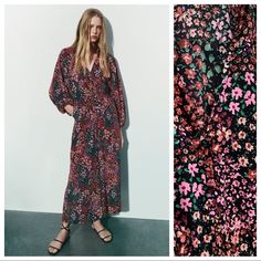 Nwt. Zara Floral Print Full Length Jumpsuit With V-Neckline, Self Lined Buttons, Long Balloon Sleeves With Elastic Cuffs, Elastic Waistband, Side Pockets. Size S. Ref. 1165/177. Pit To Pit 19" Flat, Sleeves 26" From Neckline, Waist 13", Rise 13", Inseam 25", Length 56". D Casual Purple Floral Print Jumpsuits And Rompers, Pink Printed V-neck Jumpsuits And Rompers, Summer Purple Jumpsuits And Rompers For Work, Purple Summer Jumpsuits And Rompers For Work, Purple Jumpsuits And Rompers For Summer Workwear, Purple Jumpsuits And Rompers For Spring Loungewear, Spring Long Sleeve Purple Jumpsuits And Rompers, Pink Floral Print V-neck Jumpsuit/romper, Pink Printed V-neck Jumpsuit Or Romper