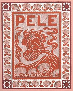 an orange and white print with the word pele on it, in red ink