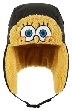 An adjustable squeeze buckle secures a high-pile-fleece-lined trapper hat that's appliquéd with your child's favorite sea sponge. Ear flaps button to hat Adjustable chin strap Lined 100% polyester Machine wash, line dry Imported Snow Forts, Spongebob Face, Spongebob Faces, Trapper Hat, Trapper Hats, Yellow Accents, Buy Buy Baby, Head Accessories, Spongebob Squarepants