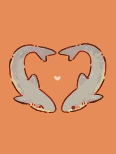 two dolphins forming a heart shape on an orange background