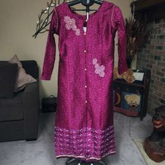 Nwt Indian / Pakistani Designer Dress Sz Large Bust Is 39 Inches Length Is 48 Inches Purple Long Sleeve Anarkali Sets, Traditional Long Purple Dress, Bollywood Style Purple Kurta With Long Sleeves, Festive Purple Long Sleeve Salwar Kameez, Purple Long Sleeve Bollywood Kurta, Festive Long Sleeve Purple Kurta, Purple Anarkali Dress With Long Sleeves, Purple Long Sleeve Kurta For Eid, Bollywood Style Long Sleeve Purple Dress