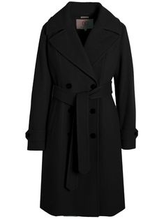 black virgin wool blend down-feather filling wide notch lapels double-breasted button fastening long sleeves two side welt pockets detachable belt central rear vent straight hem Fitted Black Belted Wool Coat, Belted Long Wool Pea Coat, Belted Wool Pea Coat, Wool Belted Long Pea Coat, Elegant Black Outerwear With Belted Cuffs, Black Wool Coat With Belted Cuffs, Wool Double-breasted Belted Outerwear, Belted Wool Double-breasted Outerwear, Black Wool Coat With Belted Cuffs For Winter