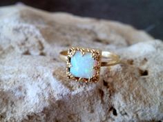 SALELace Square ring White opal ring Gold opal by candybohojewelry 14k Gold Opal Open Ring Gift, 14k Gold Open Opal Ring Gift, Delicate 14k Gold Opal Ring Gift, Delicate Opal Ring - Perfect Gift, Handmade 14k Gold Opal Wedding Ring, Delicate Gold Opal Ring For Gift, Gold Opal Ring For Gift In Delicate Style, Stackable Opal Ring In 14k Gold For Gift, Stackable 14k Gold Opal Ring As Gift