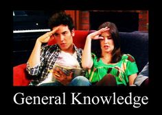 a young man and woman sitting on a couch with the words general knowledge in front of them